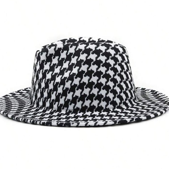 New Houndstooth Wide Brim Fedora Style Panama Black & White Hat ~ Alabama Bama main image 10